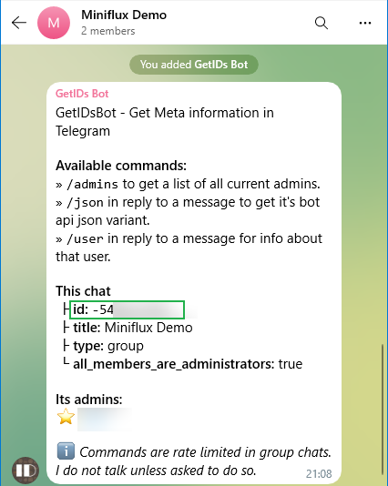 Get chat id using @getidsbot